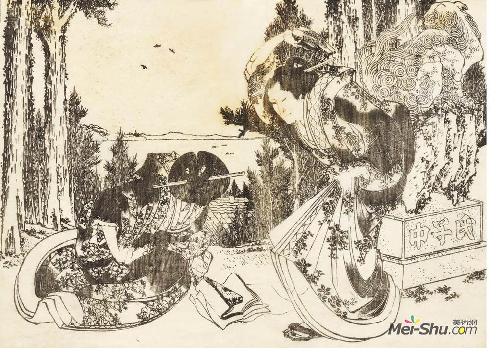 葛饰北斋(Katsushika Hokusai)高清作品《一个老妇人用她的鞋子打了另一个女人》