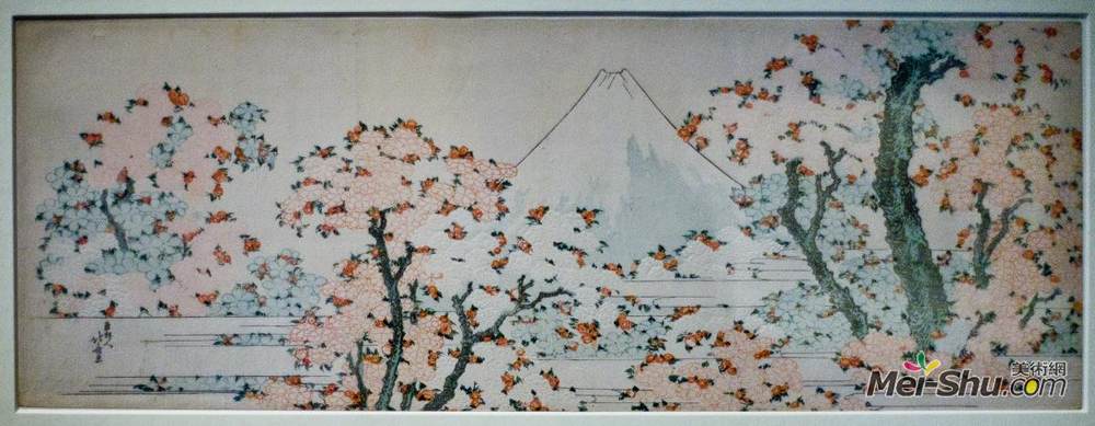 葛饰北斋(Katsushika Hokusai)高清作品《花木间的富士山观》