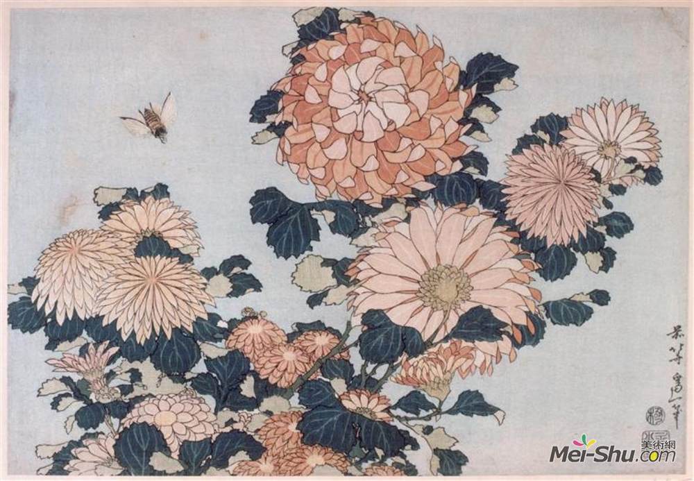 葛饰北斋(Katsushika Hokusai)高清作品《菊花＆安培;＃160;＆和放大器;＃160;霍斯弗莱》