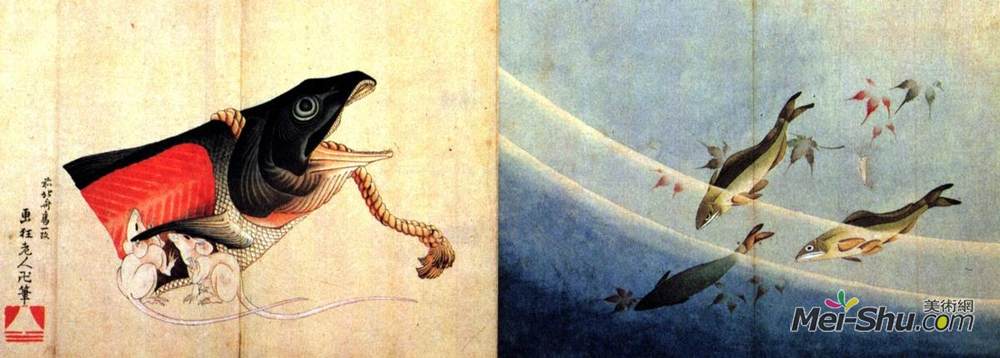 葛饰北斋(Katsushika Hokusai)高清作品《盐渍鼠尾草和小鼠》