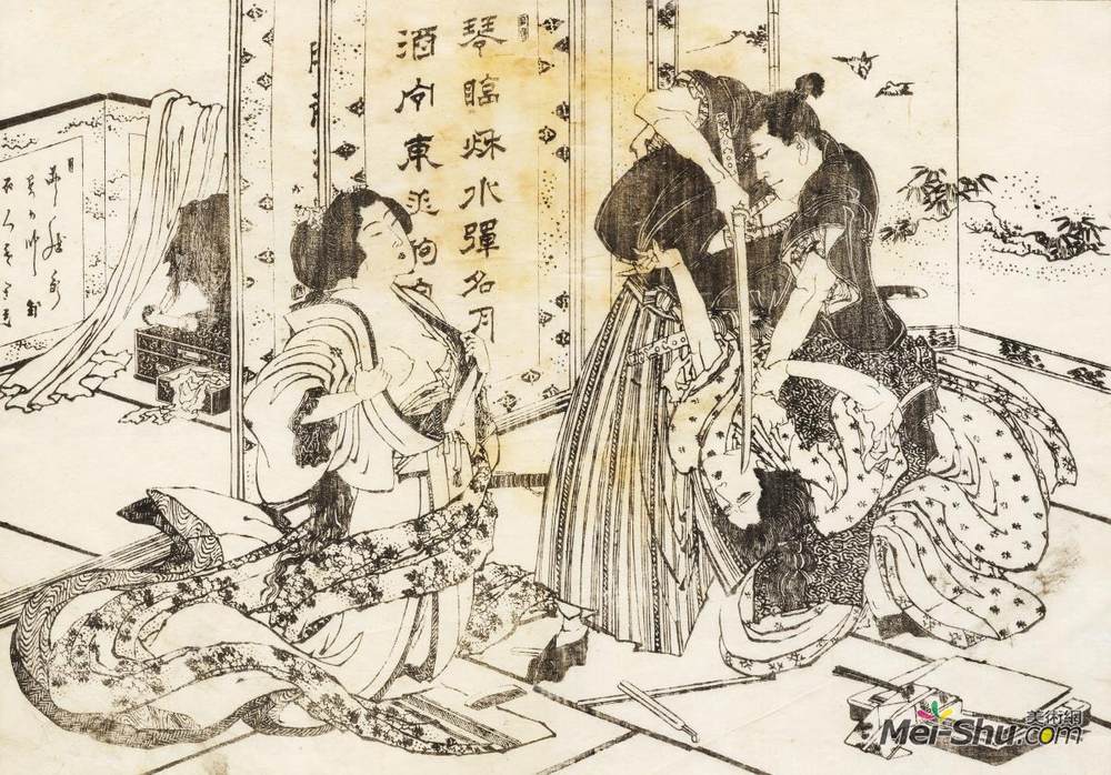 葛饰北斋(Katsushika Hokusai)高清作品《一个卑鄙的人会用剑杀死一个女人》