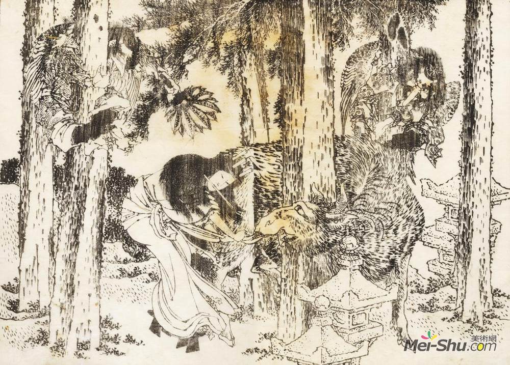 葛饰北斋(Katsushika Hokusai)高清作品《一个女人做一个诅咒仪式》