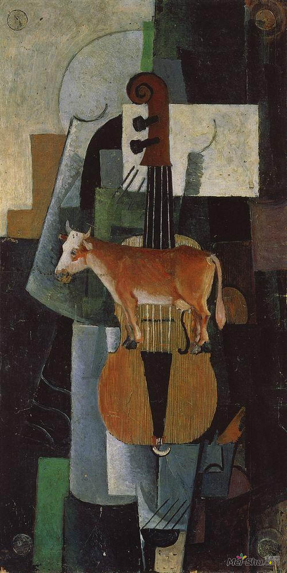 卡西米尔·马列维奇(Kazimir Malevich)高清作品《牛与小提琴》