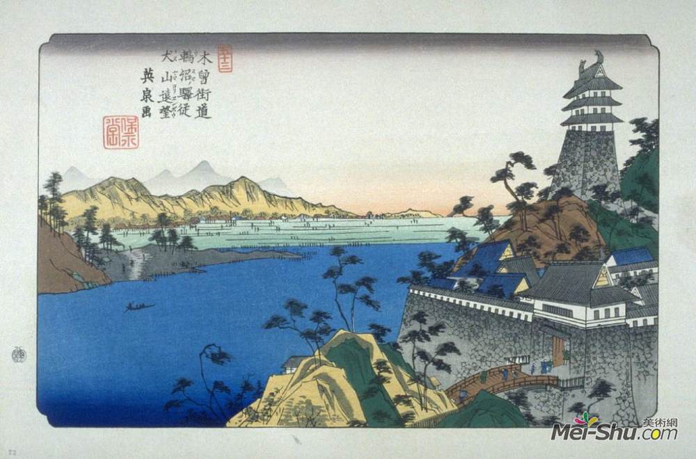 溪斋英泉(Keisai Eisen)高清作品《Unuma, pl. 53 from a facsimile edition of Sixty-nine Station》