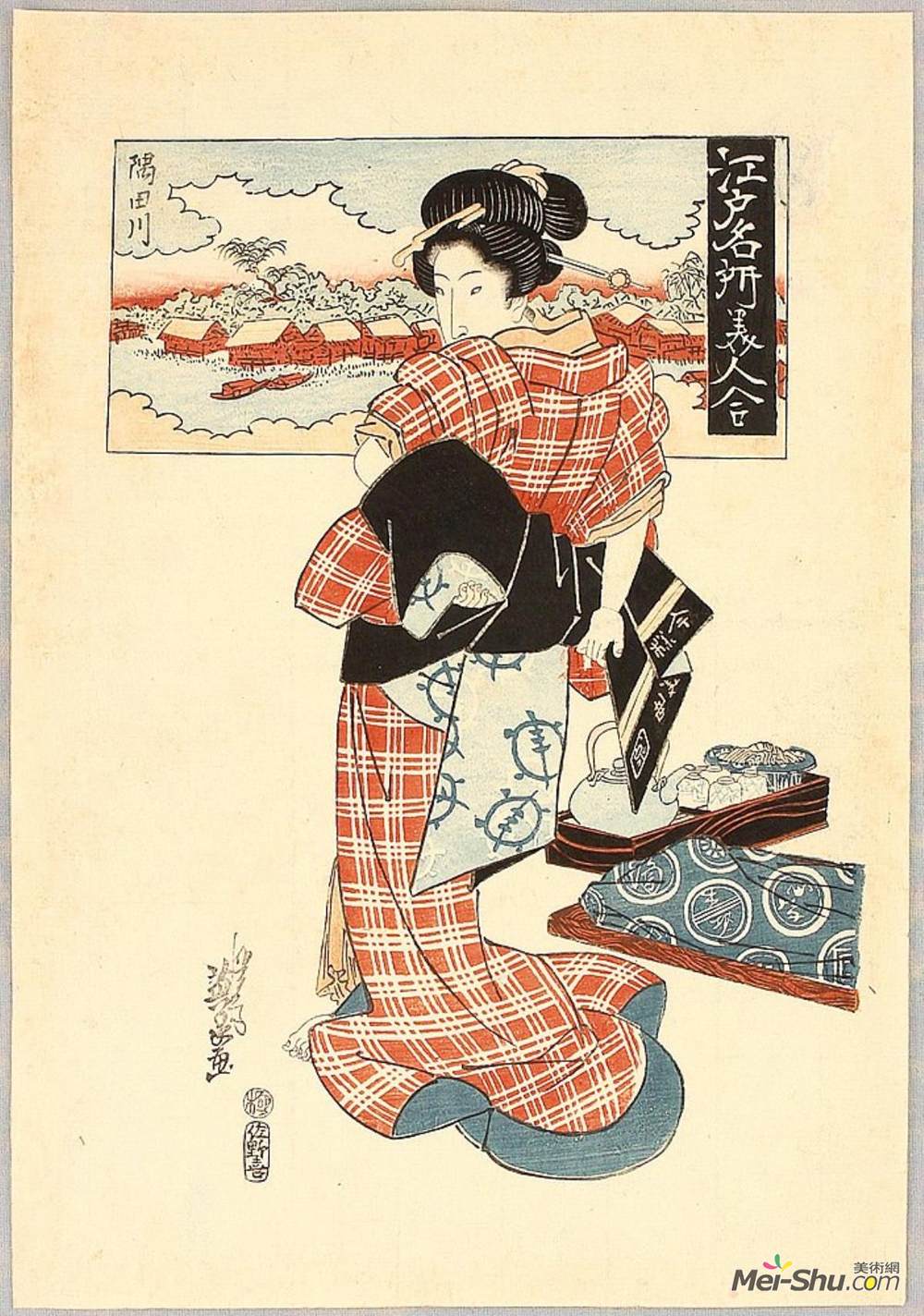 溪斋英泉(Keisai Eisen)高清作品《美与苏米达河-江户美秀碧金》