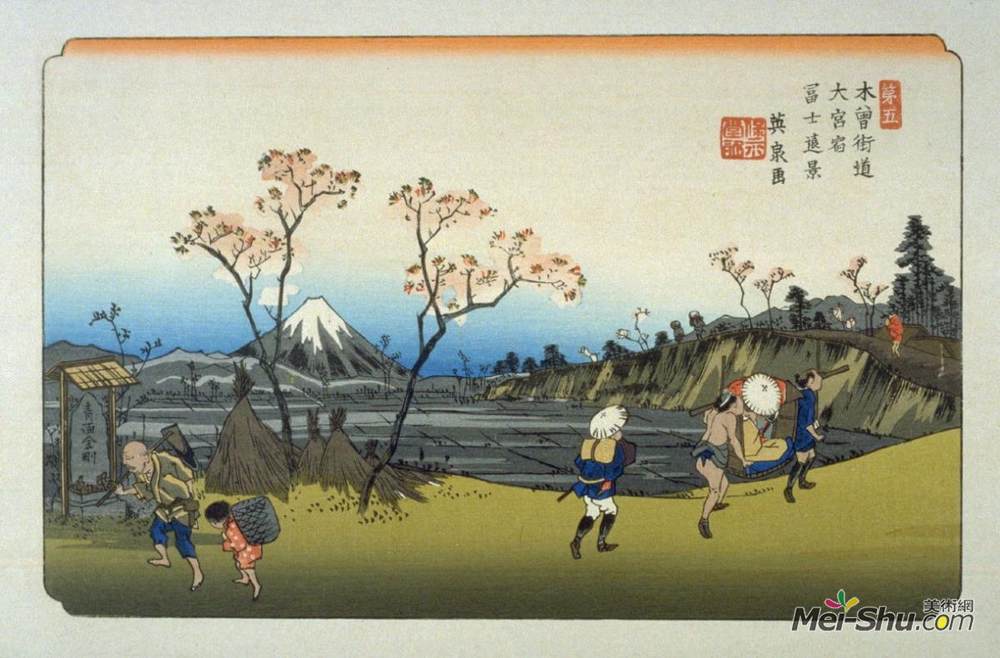 溪斋英泉(Keisai Eisen)高清作品《Omiya, pl. 5 from a facsimile edition of Sixty-nine Stations》