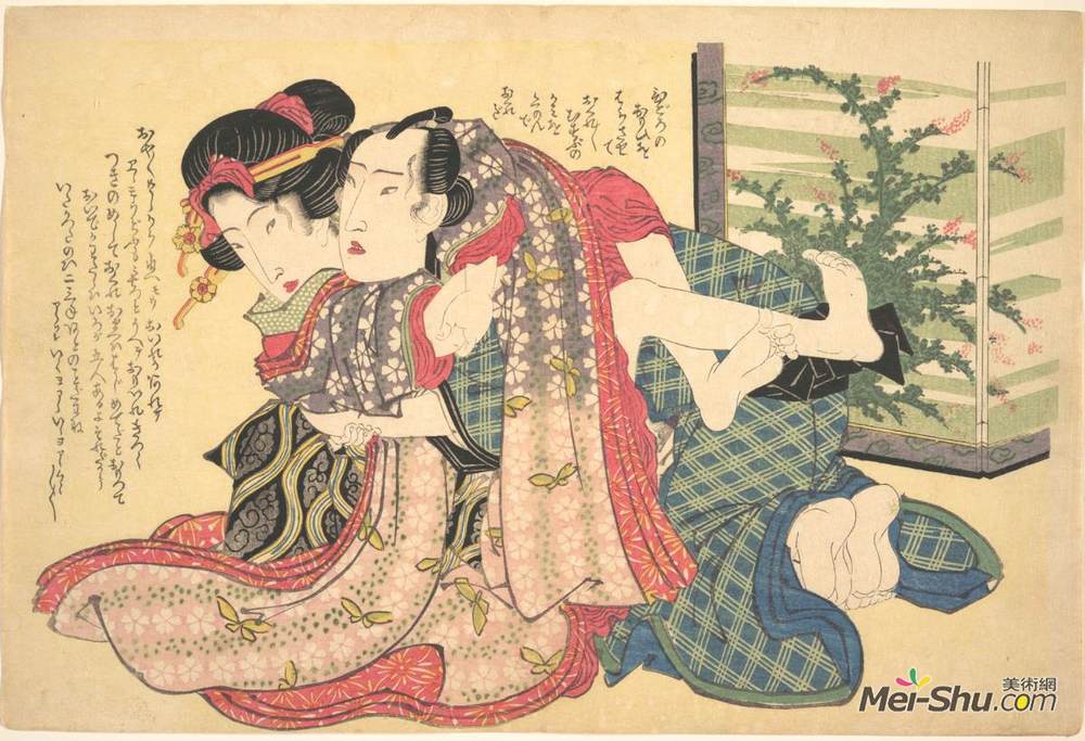 溪斋英泉(Keisai Eisen)高清作品《一对拥抱在一起的情侣》