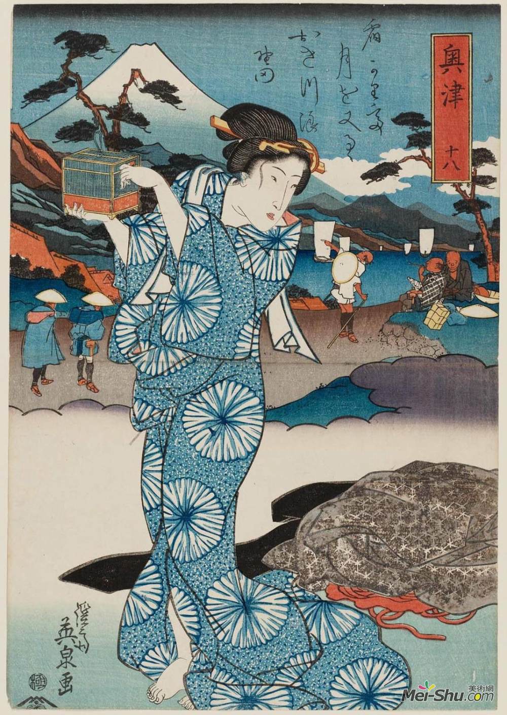 溪斋英泉(Keisai Eisen)高清作品《Okitsu, No. 18 from an untitled series of the Fifty-three St》
