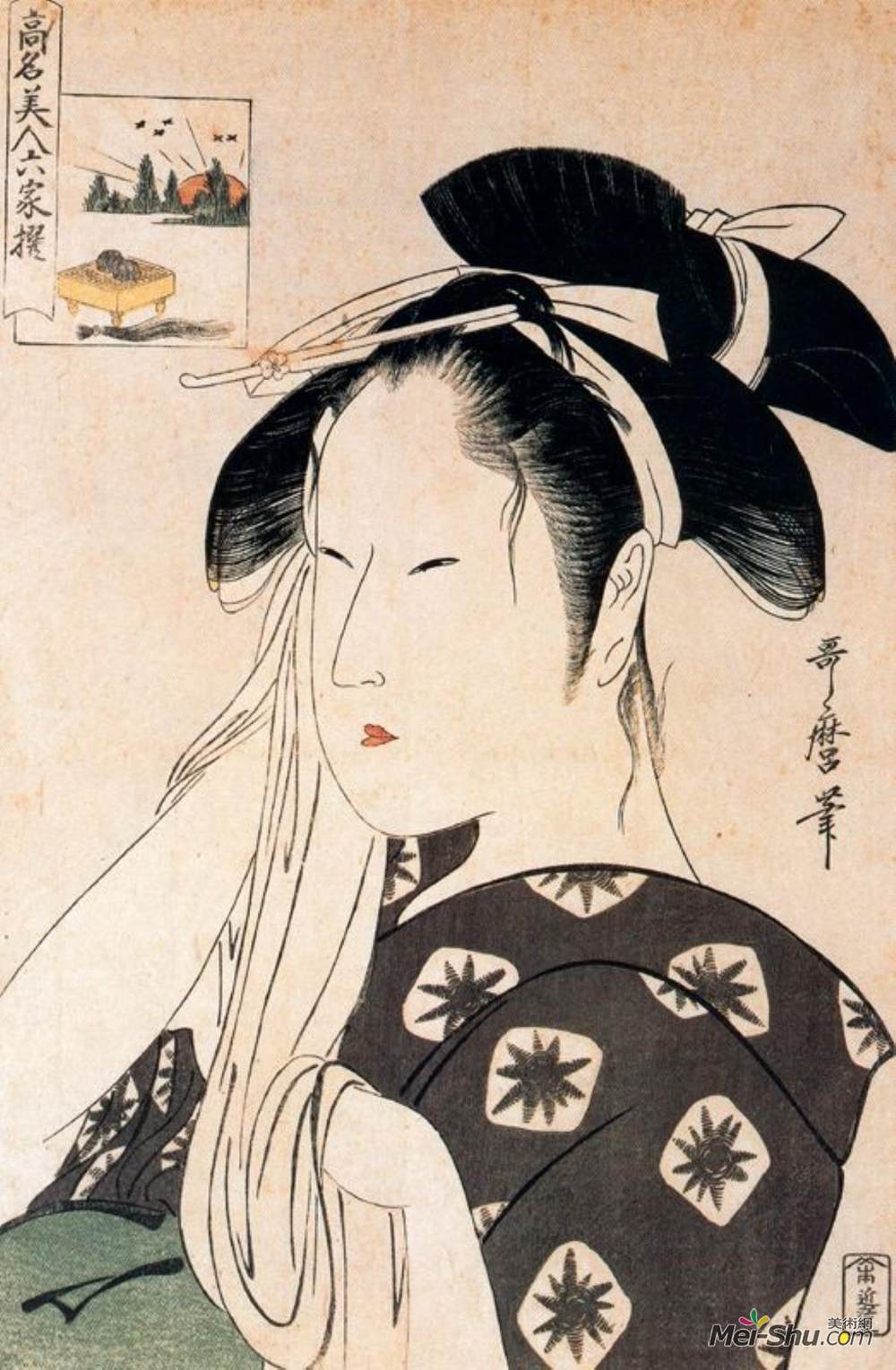 喜多川歌麿(Kitagawa Utamaro)高清作品《Woman playing a poppin》