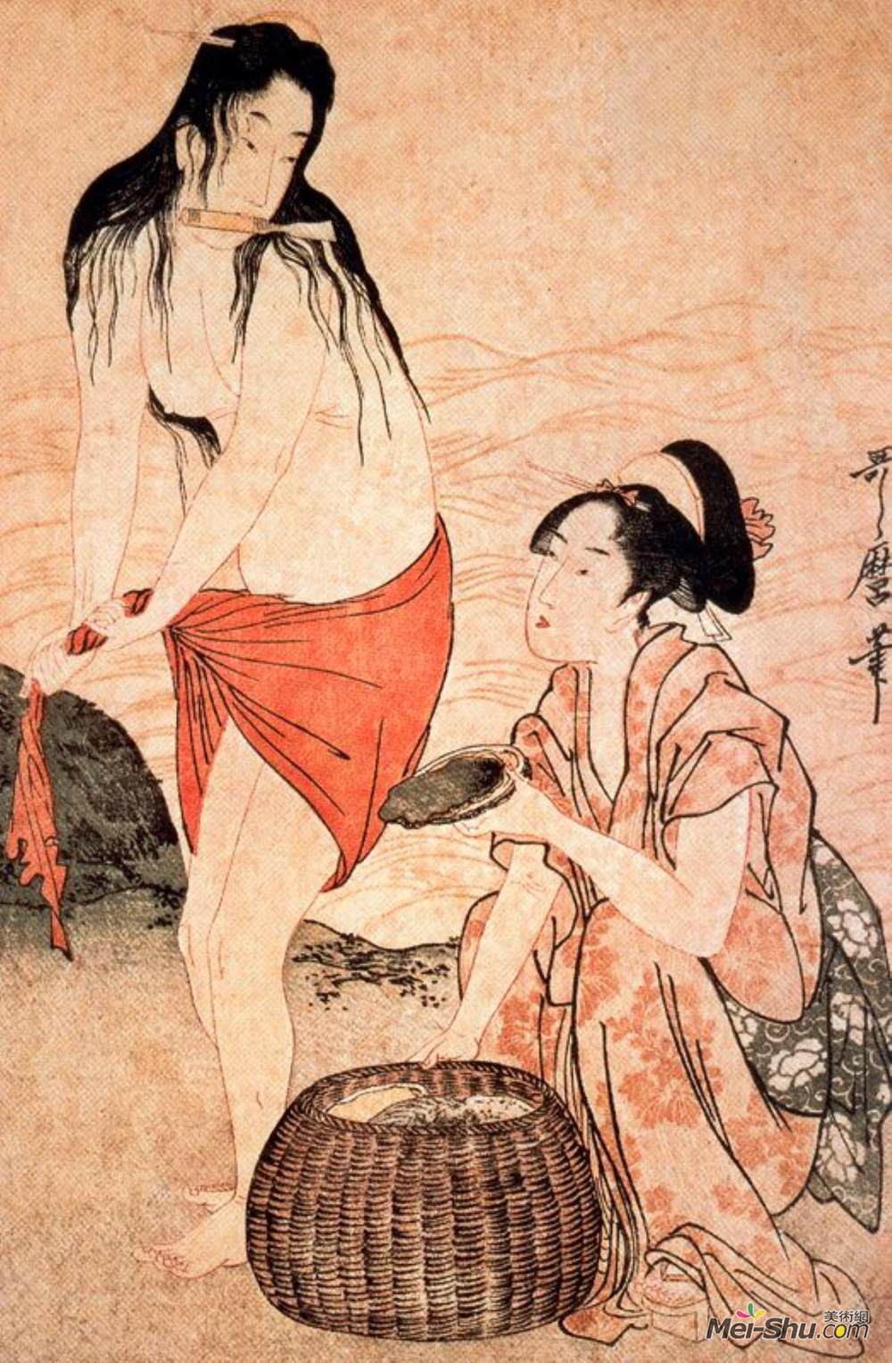 喜多川歌麿(Kitagawa Utamaro)高清作品《女孩珍珠潜水员》