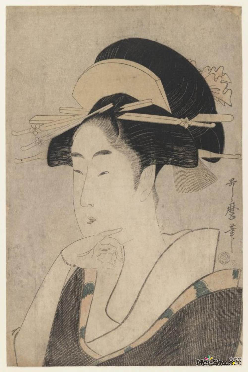 喜多川歌麿(Kitagawa Utamaro)高清作品《大头与胸围美的肖像》