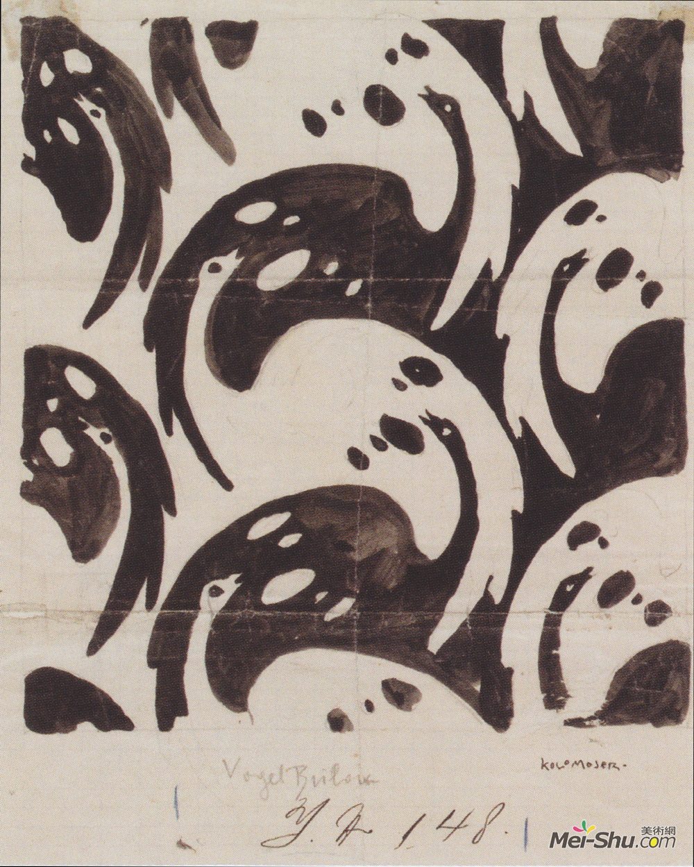 科罗曼·莫塞尔(Koloman Moser)高清作品《罗克豪森鸟类织物设计》