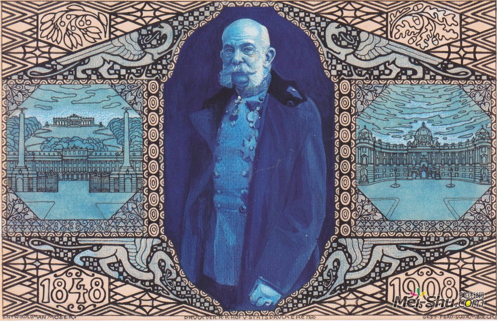 科罗曼·莫塞尔(Koloman Moser)高清作品《Design for the anniversary card Korrespodenz (Vienna edition》