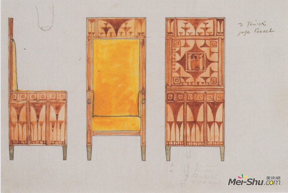科罗曼·莫塞尔(Koloman Moser)高清作品《公寓过道早餐室草图》