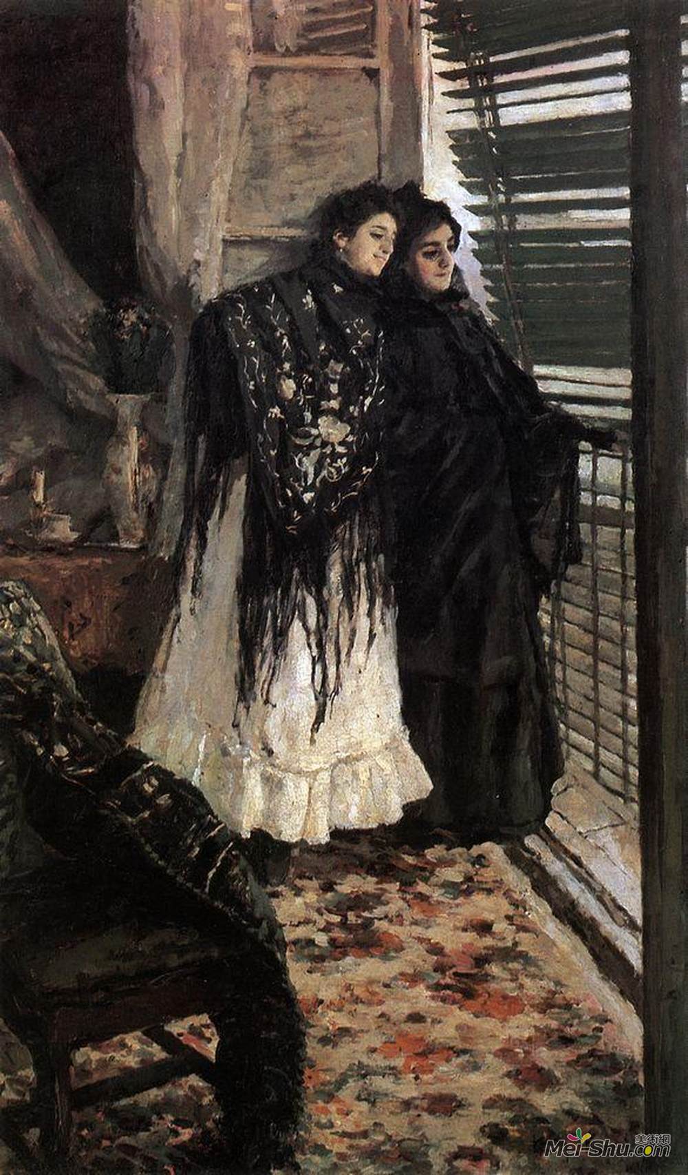 康斯坦丁·柯罗文(Konstantin Korovin)高清作品《At the balcony.Spanish women Leonora and Ampara》