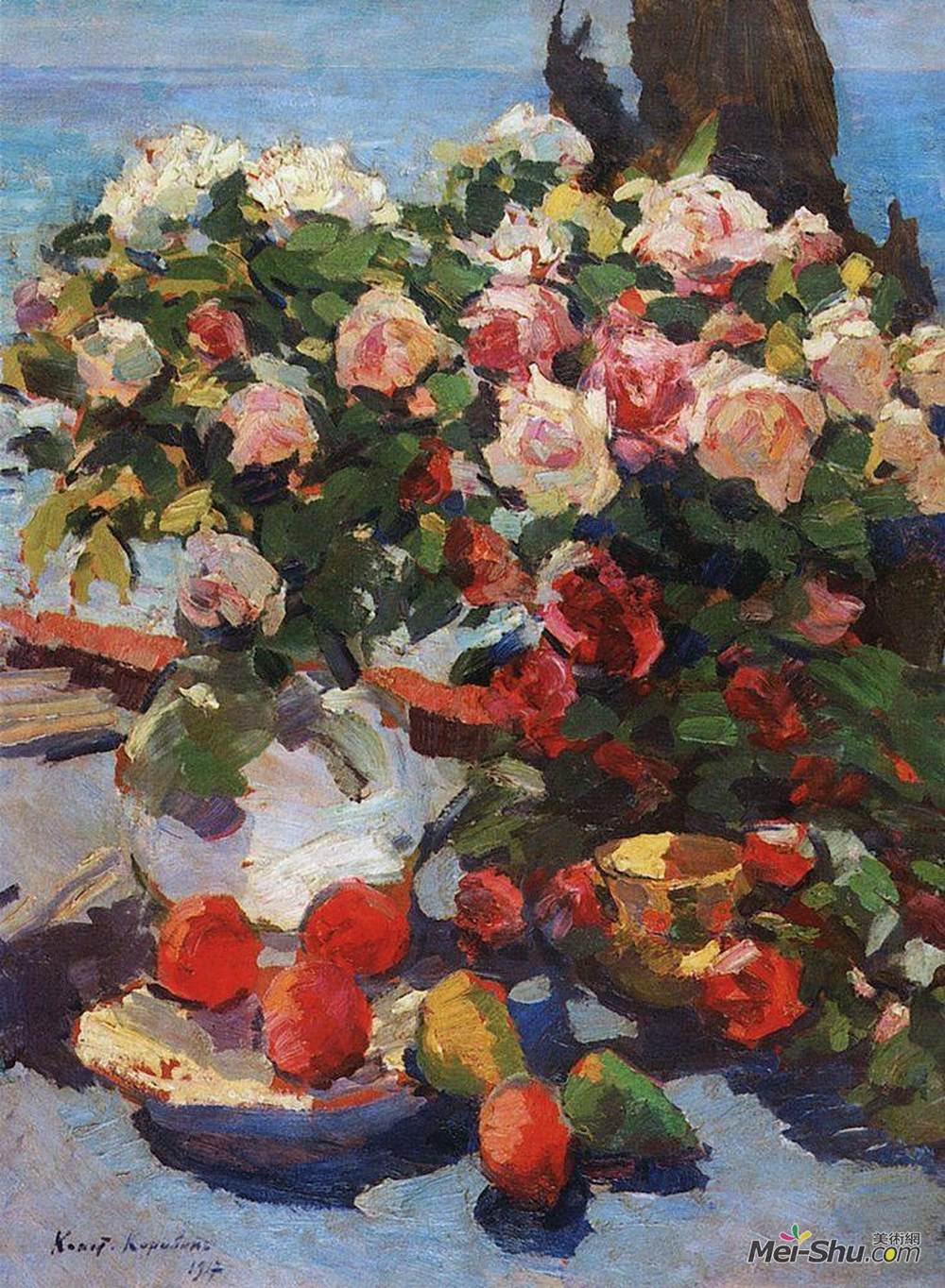 康斯坦丁·柯罗文(Konstantin Korovin)高清作品《玫瑰和水果》