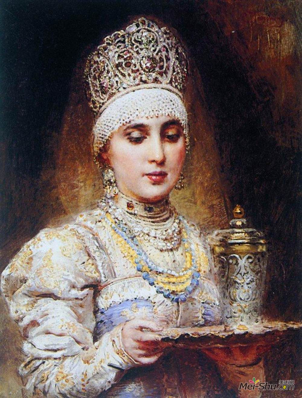 康斯坦丁·马科夫斯基(Konstantin Makovsky)高清作品《Boyaryshnya with a Tray》