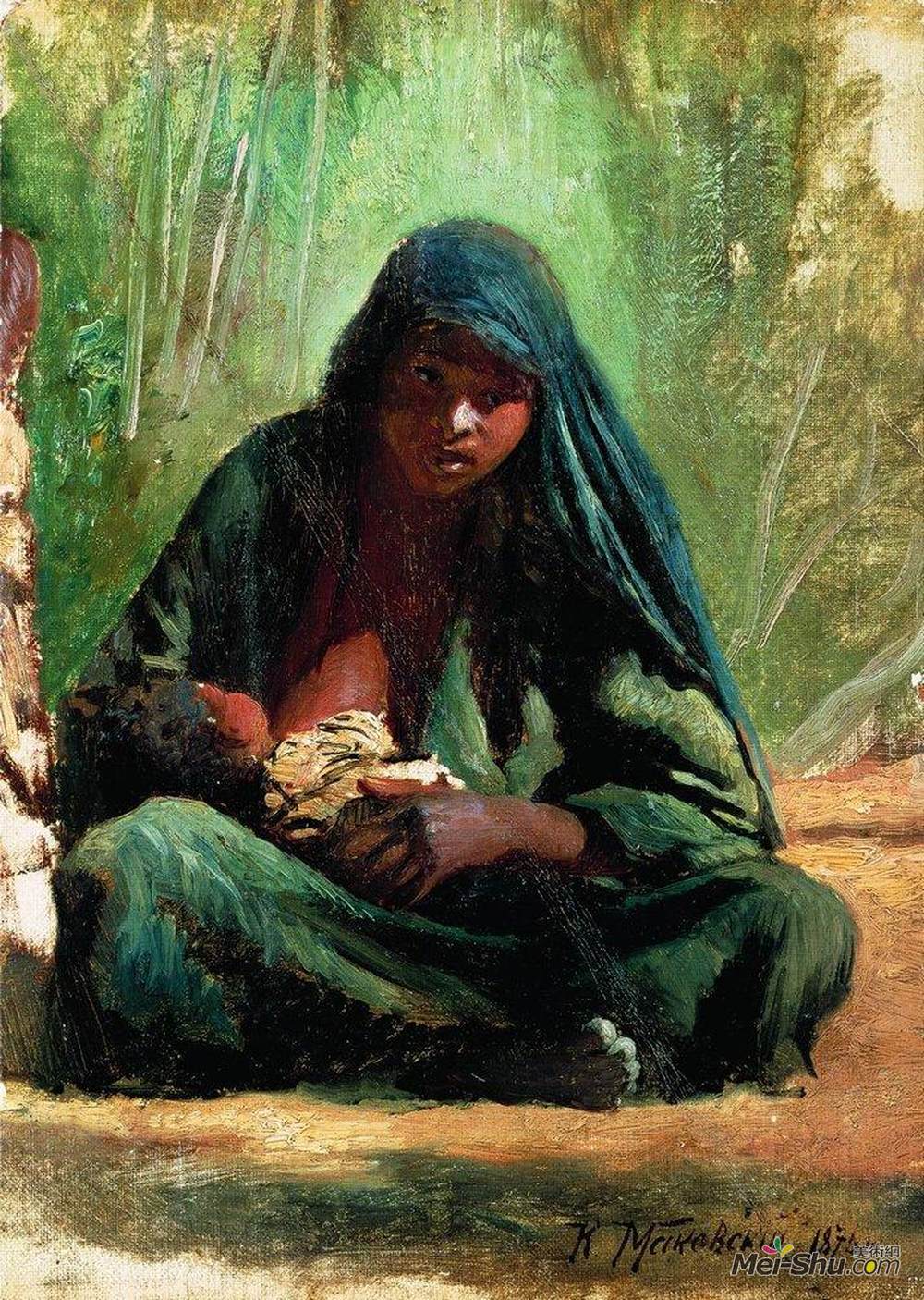 康斯坦丁·马科夫斯基(Konstantin Makovsky)高清作品《带着孩子的埃及人》