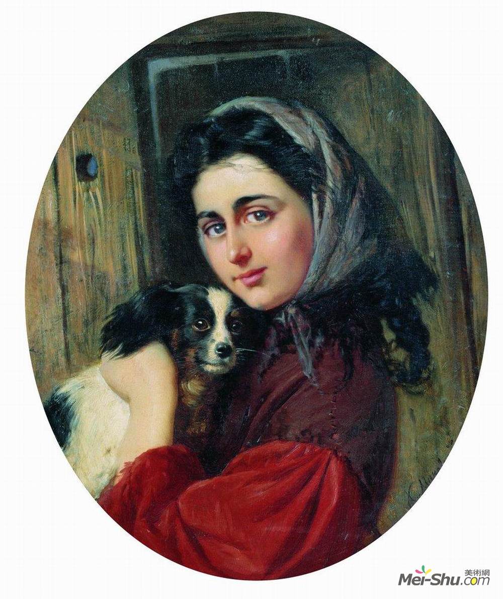 康斯坦丁·马科夫斯基(Konstantin Makovsky)高清作品《带狗的女孩》