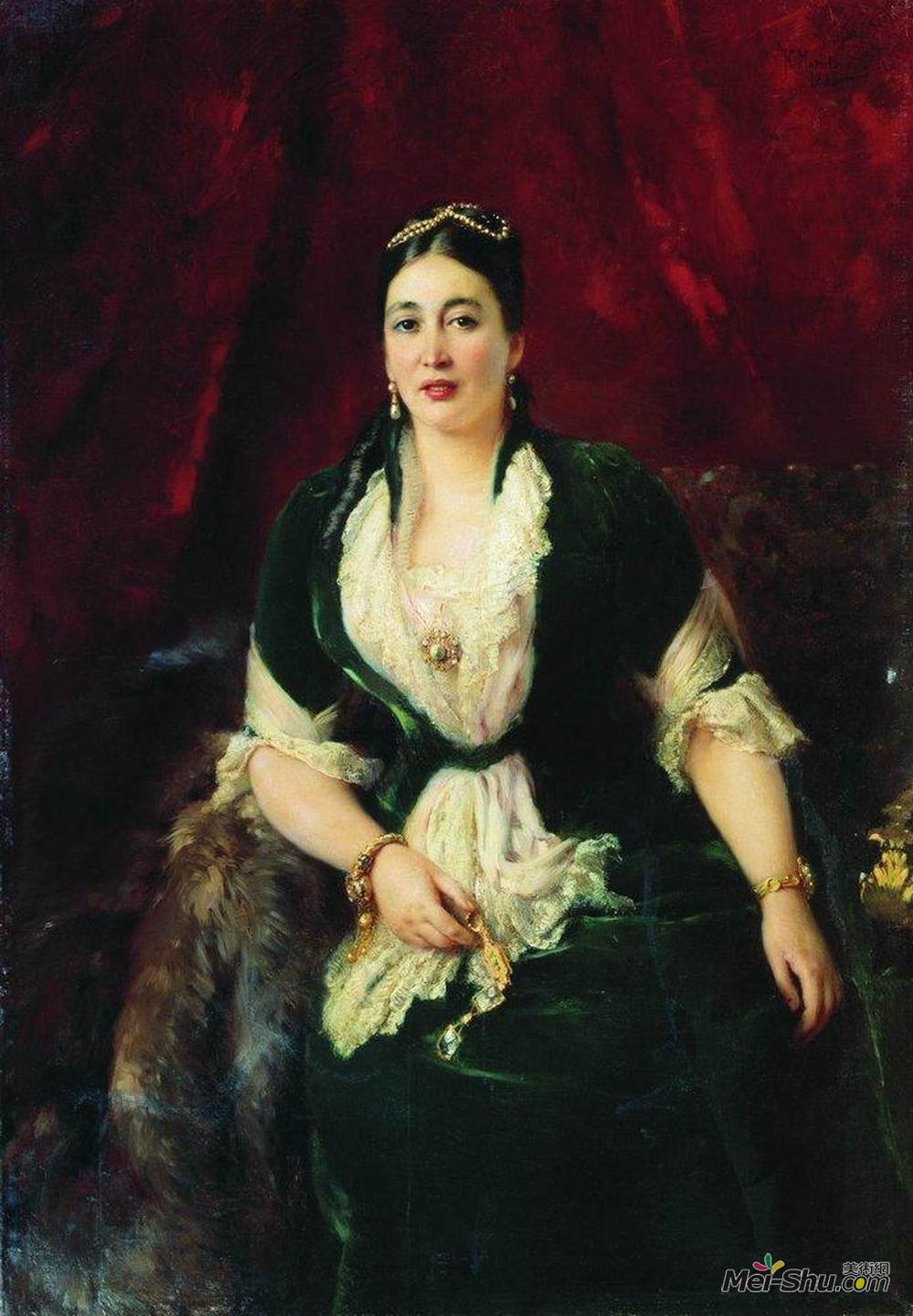 康斯坦丁·马科夫斯基(Konstantin Makovsky)高清作品《Portrait of Tradeswoman E.Rastorgueva》