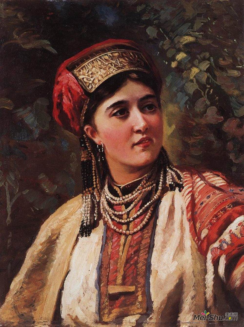 康斯坦丁·马科夫斯基(Konstantin Makovsky)高清作品《穿着民族服装的女人》