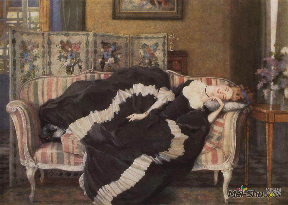 康斯坦丁·索莫夫(Konstantin Somov)高清作品《熟睡的女人》