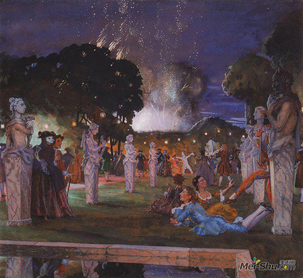 康斯坦丁·索莫夫(Konstantin Somov)高清作品《威尼斯附近度假》