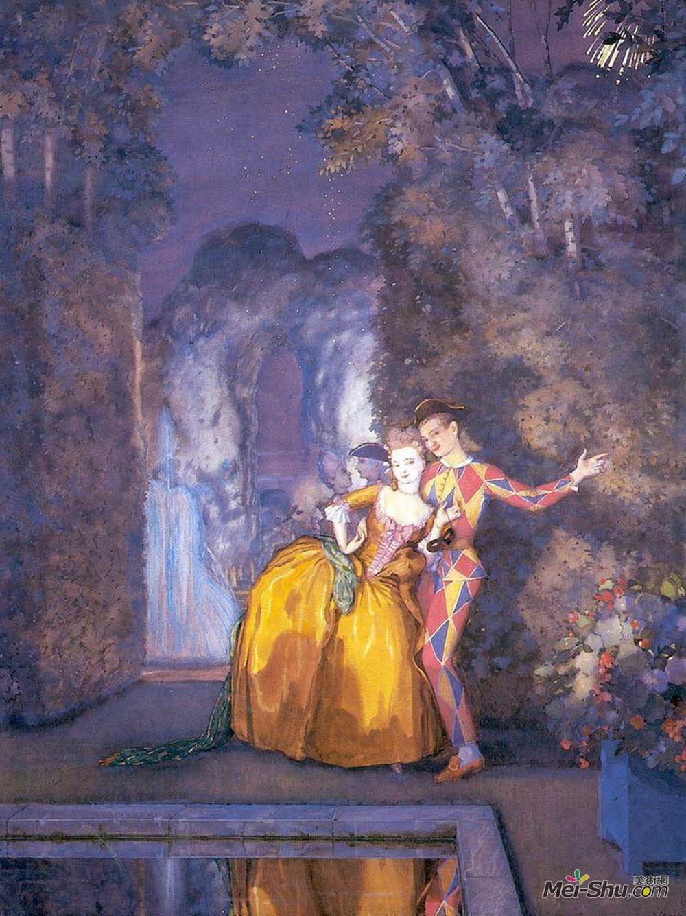 康斯坦丁·索莫夫(Konstantin Somov)高清作品《淑女与丑角（烟花）》