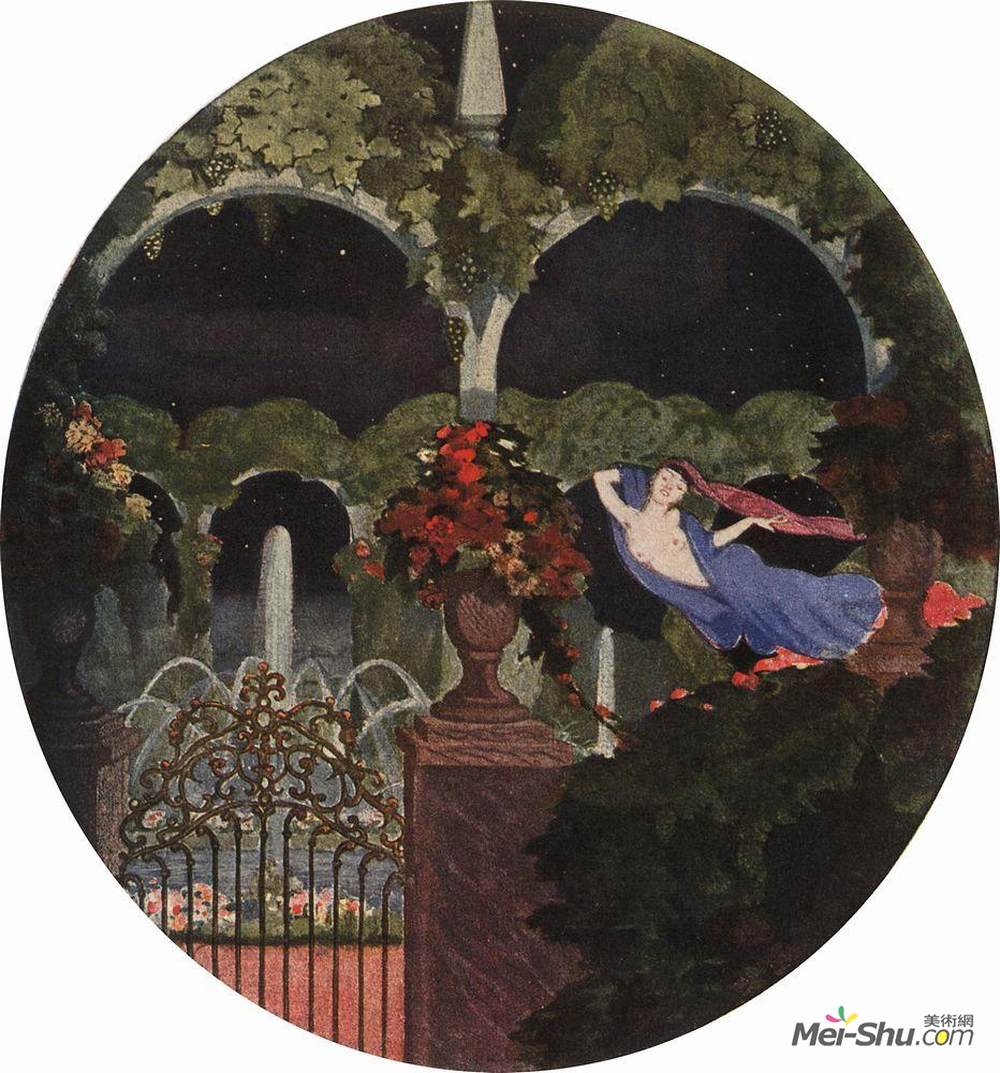 康斯坦丁·索莫夫(Konstantin Somov)高清作品《魔幻花园（夜视）》