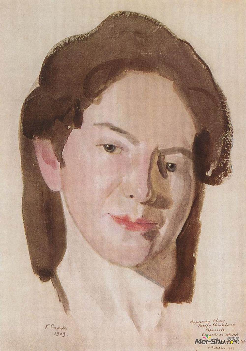 康斯坦丁·索莫夫(Konstantin Somov)高清作品《Portrait of A. Ostroumova-Lebedeva》