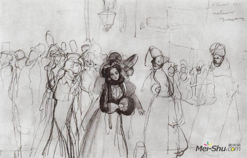 康斯坦丁·索莫夫(Konstantin Somov)高清作品《Sketch of the Illustrations to Gogol's 'Nevs》