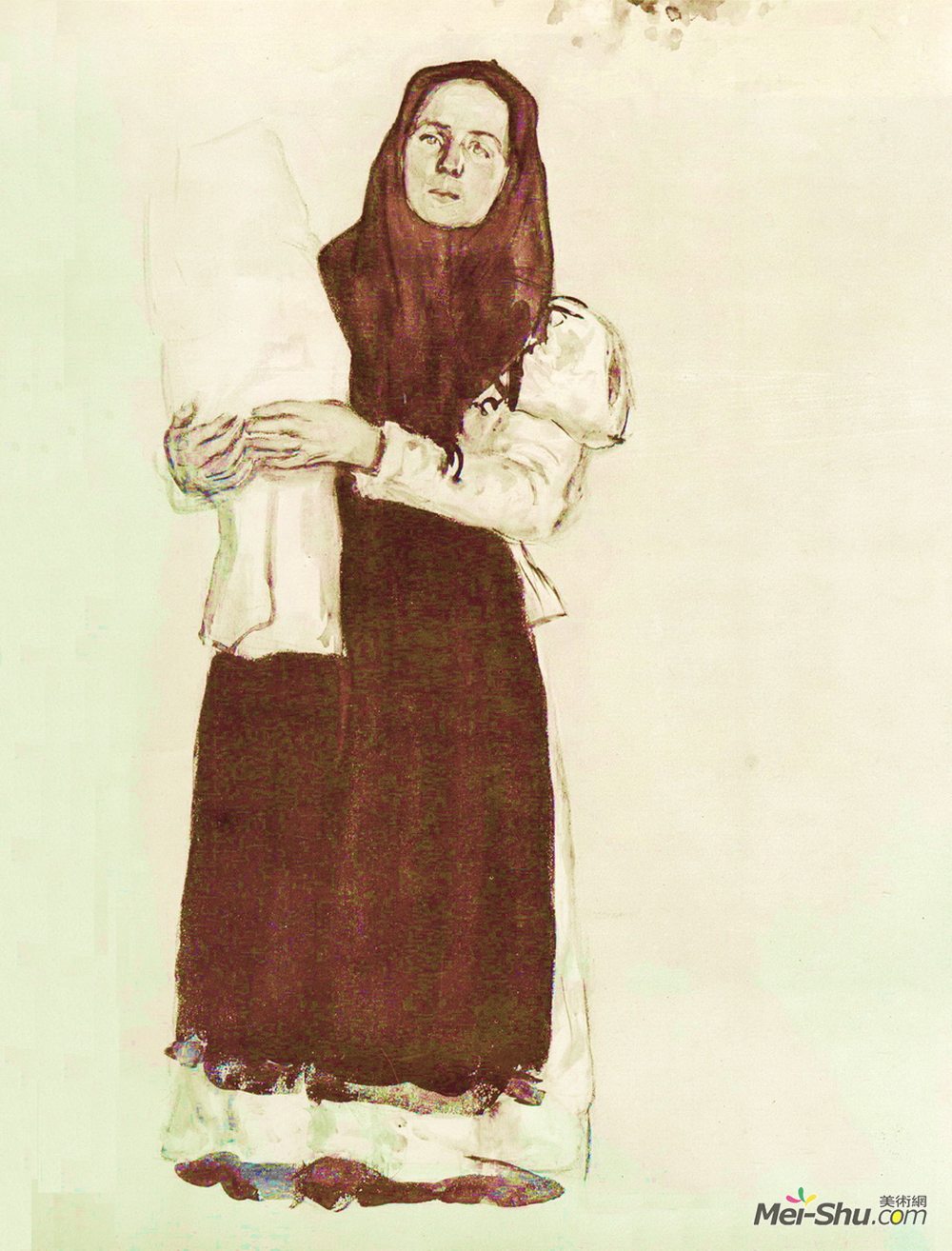 康斯坦丁·由安(Konstantin Yuon)高清作品《戴着红领巾的年轻农妇》