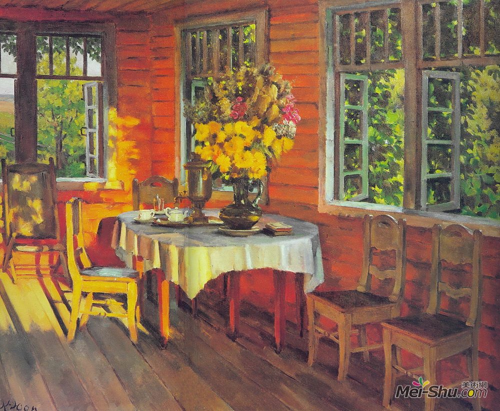 康斯坦丁·由安(Konstantin Yuon)高清作品《August Evening. Last Ray. Ligachevo》