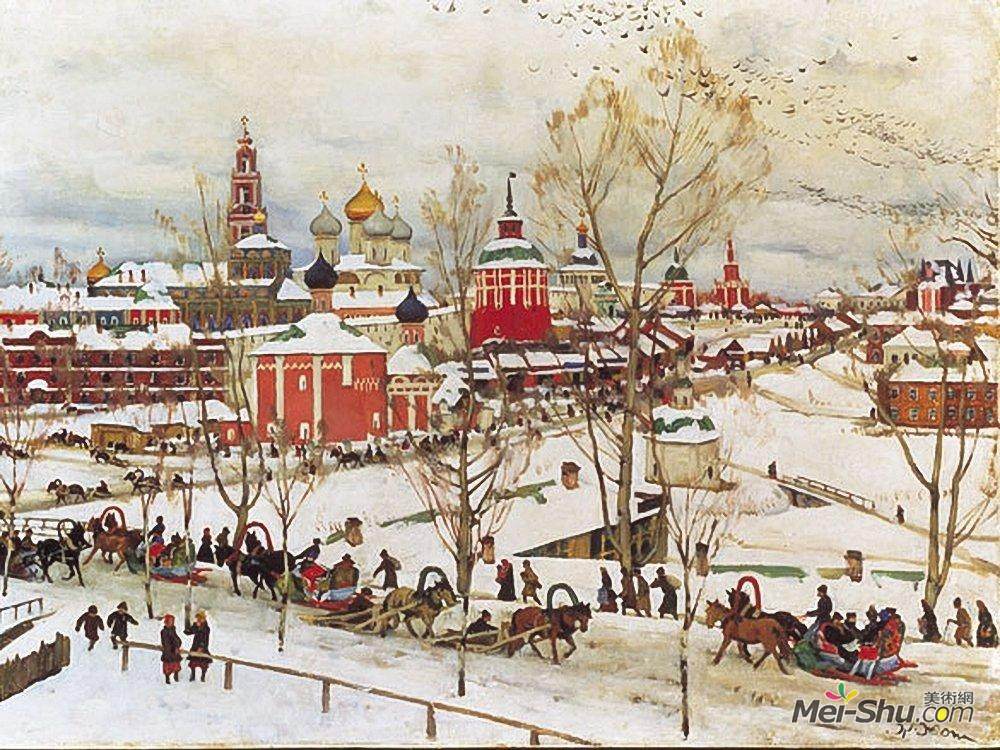 康斯坦丁·由安(Konstantin Yuon)高清作品《在谢尔盖耶夫》
