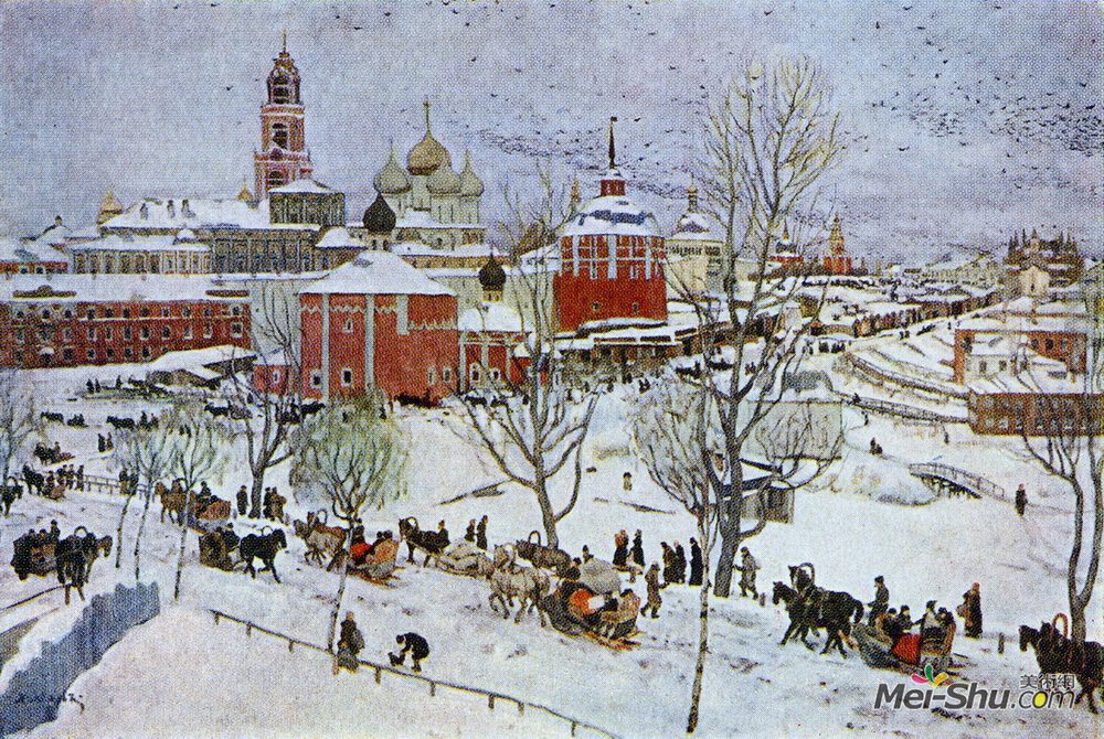 康斯坦丁·由安(Konstantin Yuon)高清作品《在谢尔盖耶夫》
