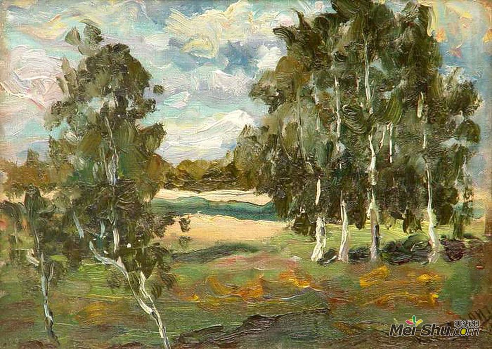 康斯坦丁·由安(Konstantin Yuon)高清作品《桦树景观》