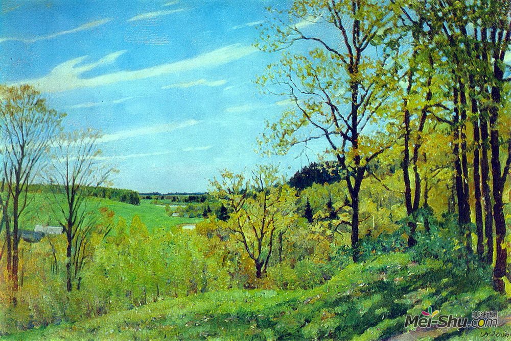 康斯坦丁·由安(Konstantin Yuon)高清作品《May Morning. Nightingale place. Ligachevo》