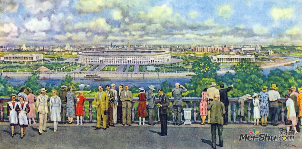 康斯坦丁·由安(Konstantin Yuon)高清作品《莫斯科。卢西尼克的列宁体育场观》