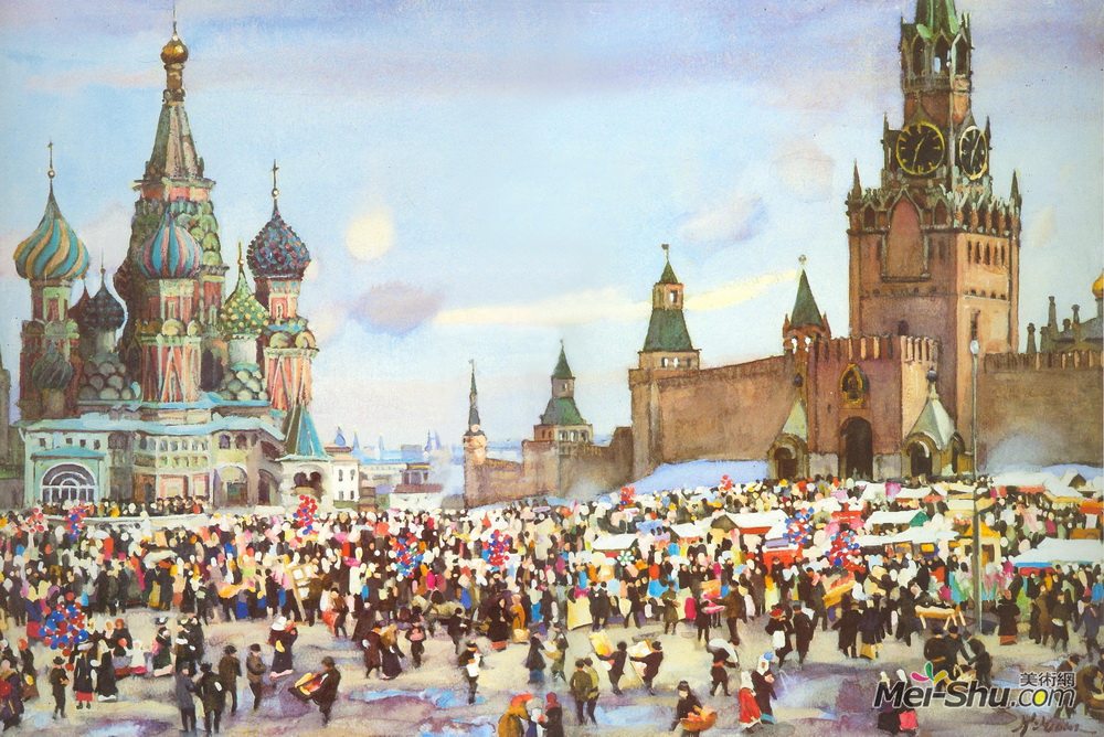 康斯坦丁·由安(Konstantin Yuon)高清作品《红场棕榈星期日集市》