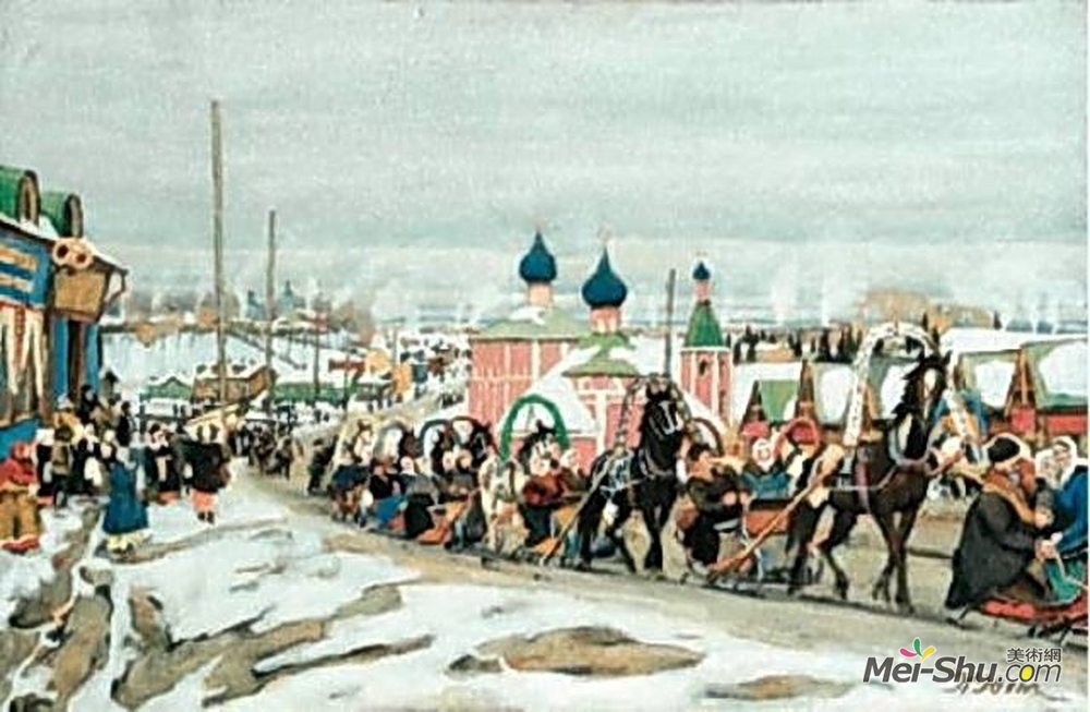 康斯坦丁·由安(Konstantin Yuon)高清作品《煎饼骑行。札格尔斯克》
