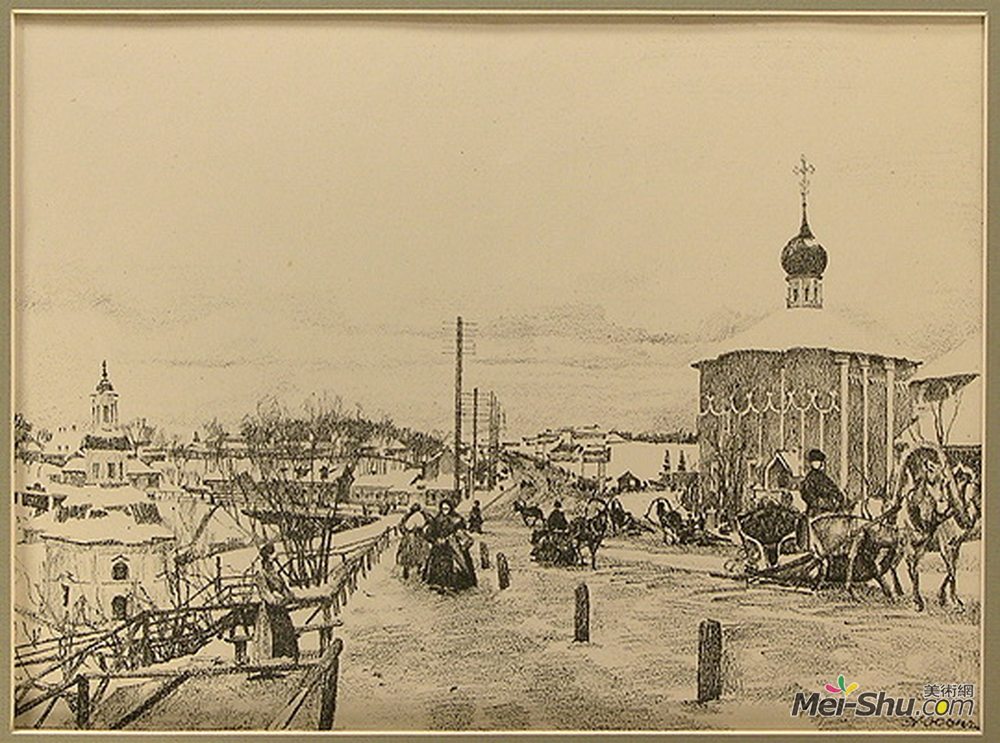 康斯坦丁·由安(Konstantin Yuon)高清作品《谢尔盖耶夫。莫斯科路》