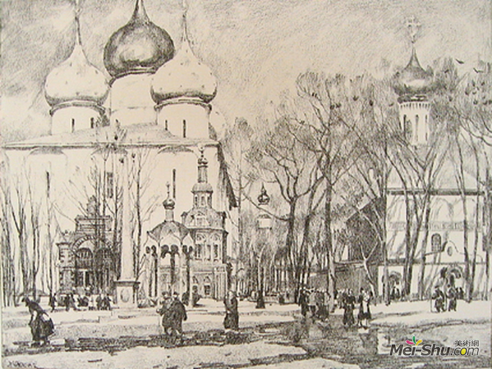康斯坦丁·由安(Konstantin Yuon)高清作品《谢尔吉耶夫·波萨德乌斯思想家》