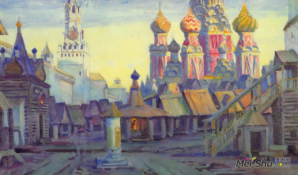 康斯坦丁·由安(Konstantin Yuon)高清作品《Stage design for Mussorgsky's opera 'Khovans》