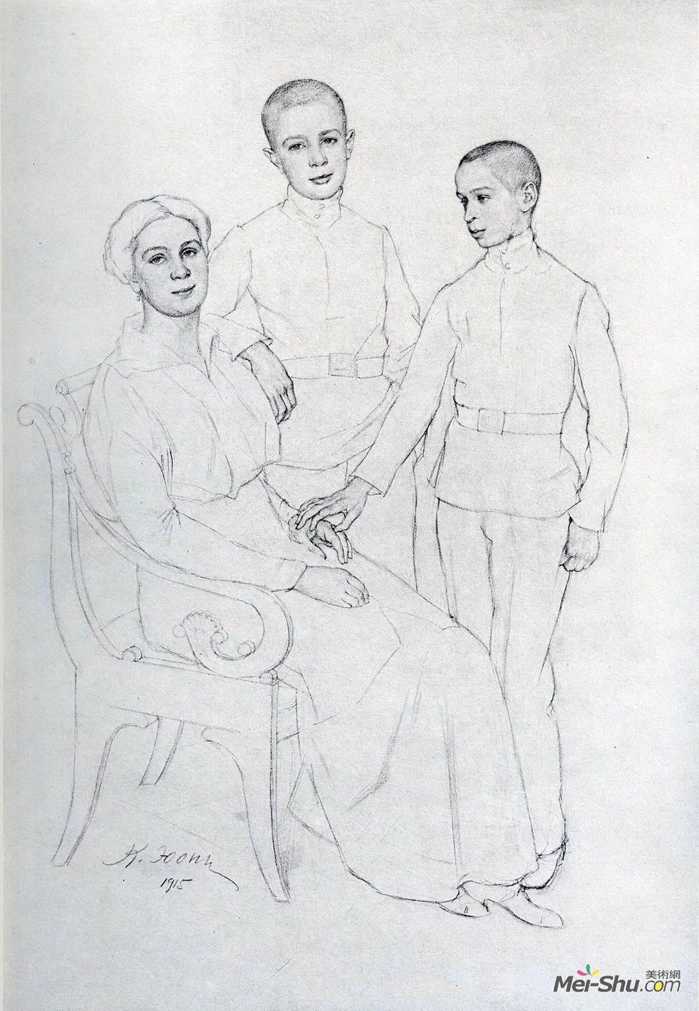 康斯坦丁·由安(Konstantin Yuon)高清作品《The Family Portrait (Klavdiya Yuon, artist's wife, a》