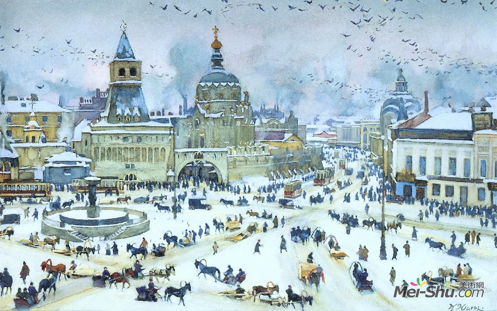 康斯坦丁·由安(Konstantin Yuon)高清作品《冬季卢比斯卡亚广场》