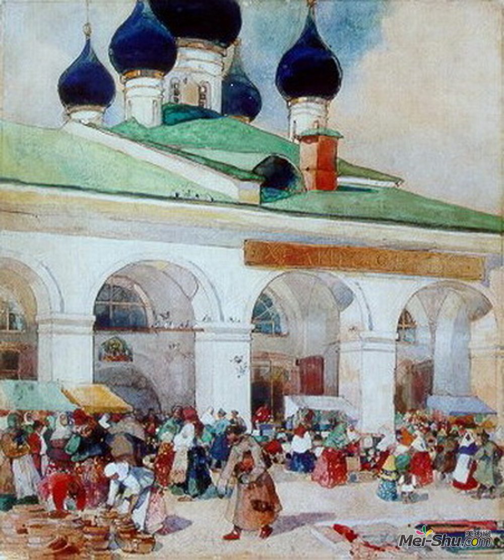 康斯坦丁·由安(Konstantin Yuon)高清作品《克拉尼洛夫以外的市场》
