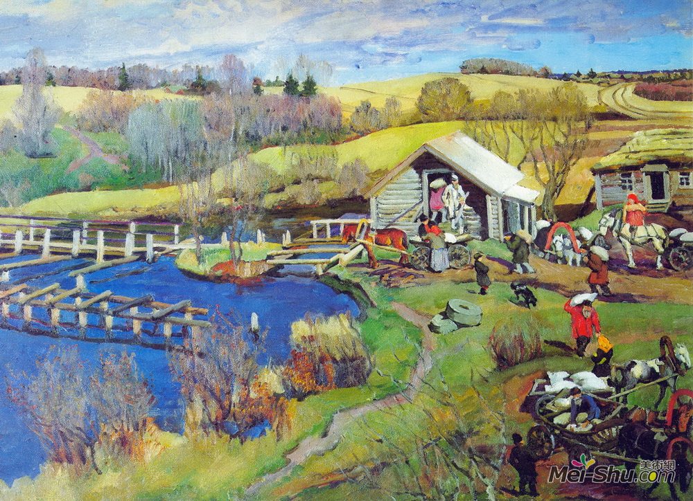 康斯坦丁·由安(Konstantin Yuon)高清作品《The Mill. October. Ligachevo》