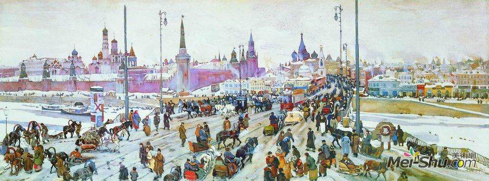 康斯坦丁·由安(Konstantin Yuon)高清作品《The Moskvoretsky Bridge》