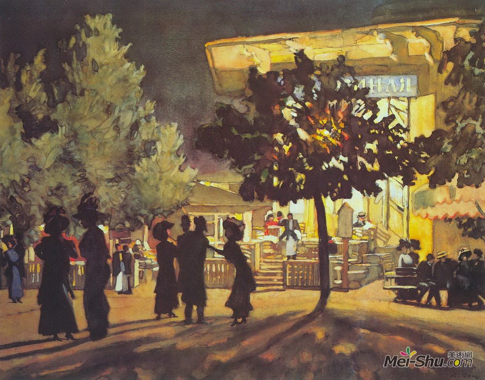 康斯坦丁·由安(Konstantin Yuon)高清作品《The Night. Tverskoy Boulevard》