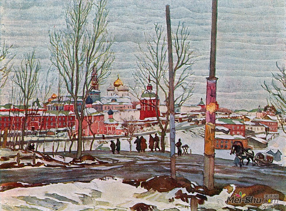 康斯坦丁·由安(Konstantin Yuon)高清作品《特里西斯-塞尔吉耶夫修道院。三月》